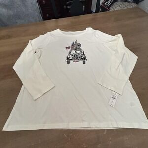 Talbots Shirt Womens 1X White London Taxi Sequin Graphic Long Sleeve Plus Cotton